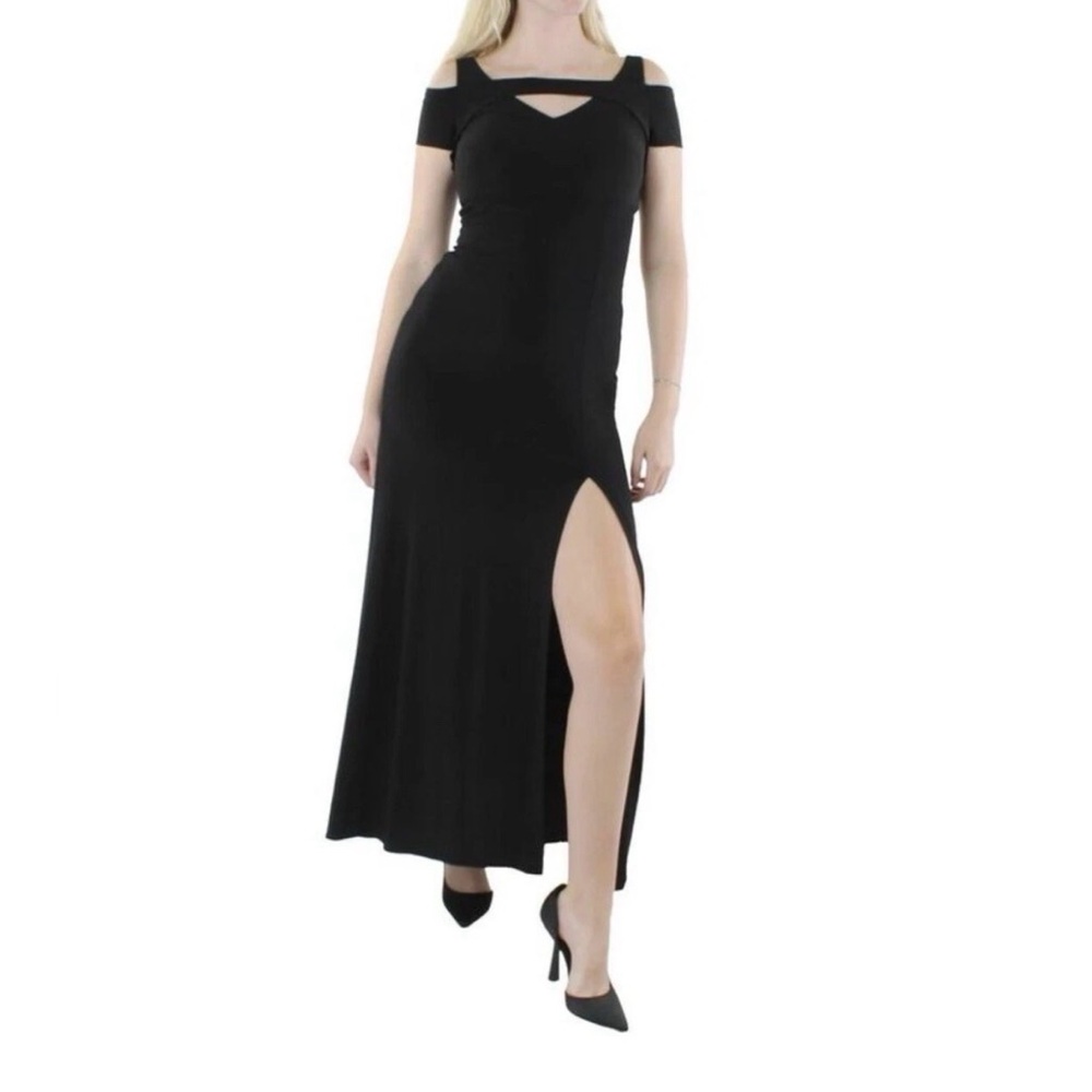Nightway Cold-Shoulder Keyhole Gown